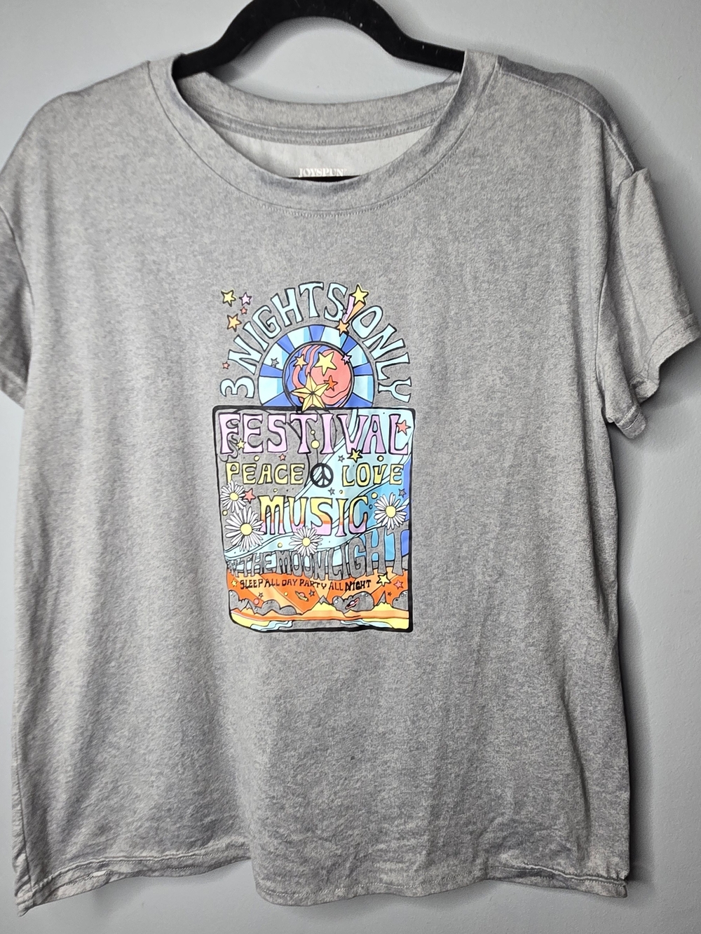 Joyspun Festival Graphic Tee Gray Peace Love Music Hippie